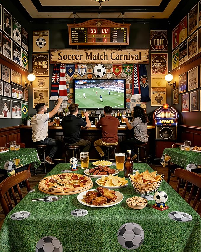 Soccer Plastic Table Cloth - 4 Pack 54" × 108" Rectangle Disposable Tablecloths for 6FT Tables, Table Cover for Party, Holiday & Gathering Use
