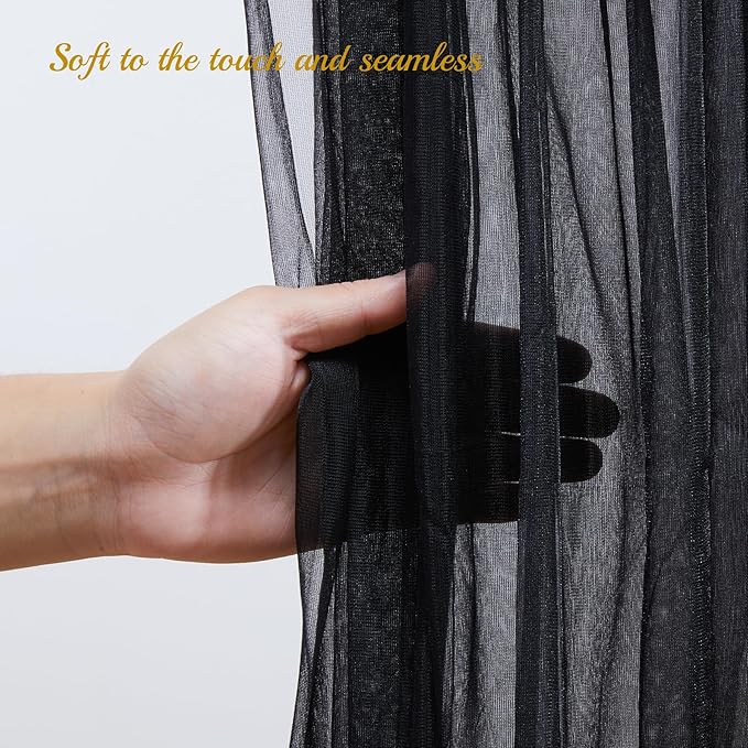 20x8ft Black Tulle Backdrop Curtain with Lights String for Parites, Sheer Backdrop Curtains for Wedding Baby Shower Birthday Party Photo Shoot Decorations