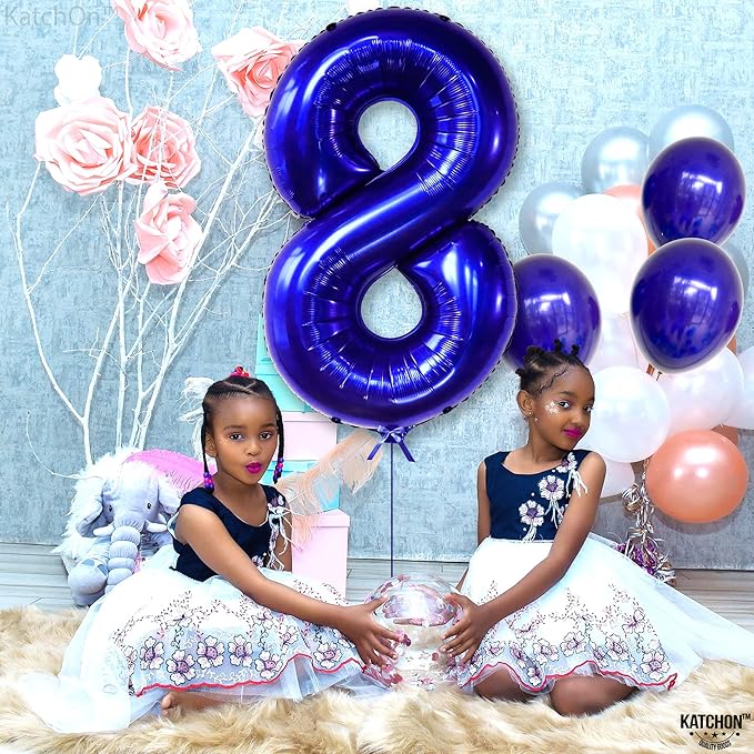 KatchOn, Navy Blue Number 8 Balloon - 40 Inch | Number 8 Balloons for Birthdays | 8th Birthday Decorations Boy | Blue 8 Balloon Number, 8 Year Old Balloon | 8th Birthday Balloons, Eight Balloon Number