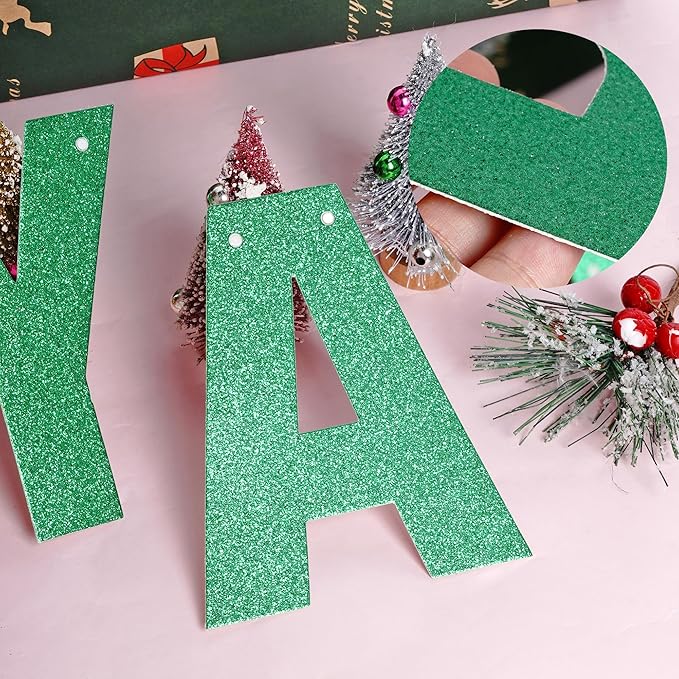 DIY Banner Kit with Letters Glitter Banner Letters Customizable Birthday Banners Graduation Banner Custom Party Hanging Banner for Graduation Wedding Party Baby Shower Decoration(Green)