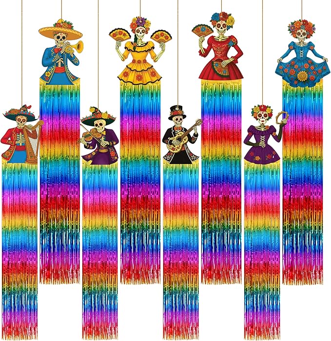 KatchOn, Halloween Fringe Curtain with Skeleton Cutouts – Pack of 8 | Day of Dead Hanging Decorations Indoor | Halloween Decorations Indoor for Fringe Backdrop | Day of The Dead Backdrop