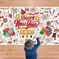 OHOME Happy New Year Giant Coloring Poster/Tablecloth - New Years Decorations 2026-30 x 72 Inches Jumbo Coloring Banner Kids Crafts Activities Party Decorations | New Years Eve Party Supplies