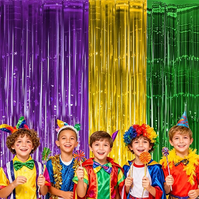 Mardi Gras Decorations - Green Gold Purple Streamers Backdrop Banner | Mardi Gras Party Decorations Indoor Outdoor Outside - New Orleans Masquerade Party Photo Booth Favors Supplies for Home Wall