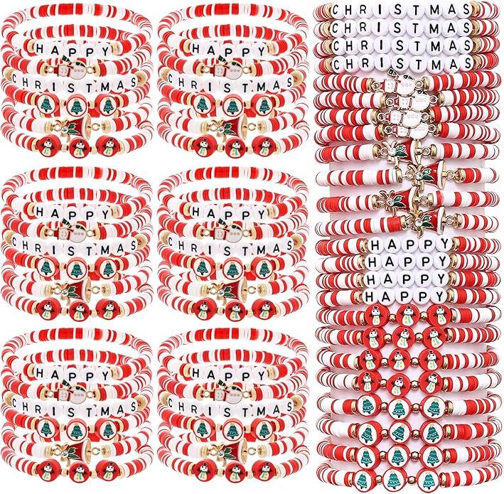 Cooluckday 36 Pcs Holiday Heishi Surfer Bracelets for Women Bulk Easter Mother's Day Christmas St. Patrick's Day Mardi Gras Bracelet Stackable Stretch Friendship Bracelets Set