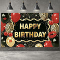 Leopard Happy Birthday Backdrop 5 x 3 Ft Cheetah Print Birthday Decorations Backdrop Banner with Cheetah Balloons Print, Red Leopard Party Decorations for Wall, Photography Background
