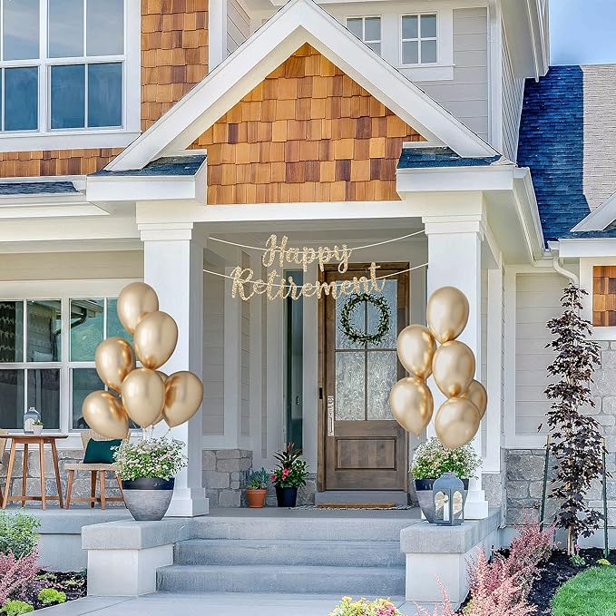 Pre-strung Happy Retirement Banner - No Diy - Gold Glitter Happy Retirement Banner in Script - Pre-strung on 6 ft Strand - Farewell Party Decorations for Men & Women. Did We Mention No Diy