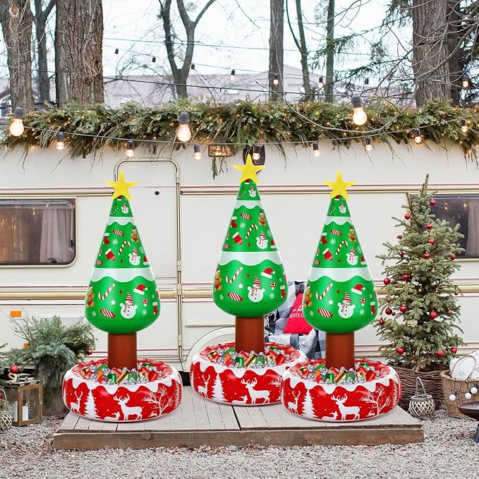Hiboom 3 Pack Large Inflatable Christmas Tree Coolers Bulk 50 x 25 Inch Cool Beverage Coolers Gifts for Christmas Indoor Decorations