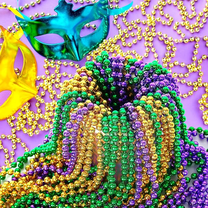 HOOSUN 30 Pack Mardi Gras Beads Necklaces Bulk,Mardi Gras Decorations Accessories Party Favors,Gold Green and Purple Carnival Decor St Patricks Day Necklace Party Supplies for Party,School Event,Home