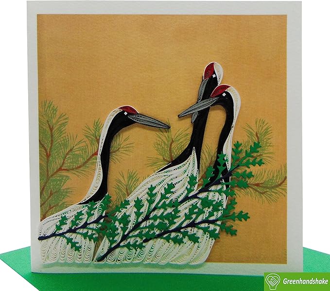 Cranes from Momoyogusa–Flowers of a Hundred Generations (1909) by Kamisaka Sekka Quilling Art Greeting Card,Design Greeting Card for Birthday, Get Well, All Occasion. Framable Artwork for Art Lovers