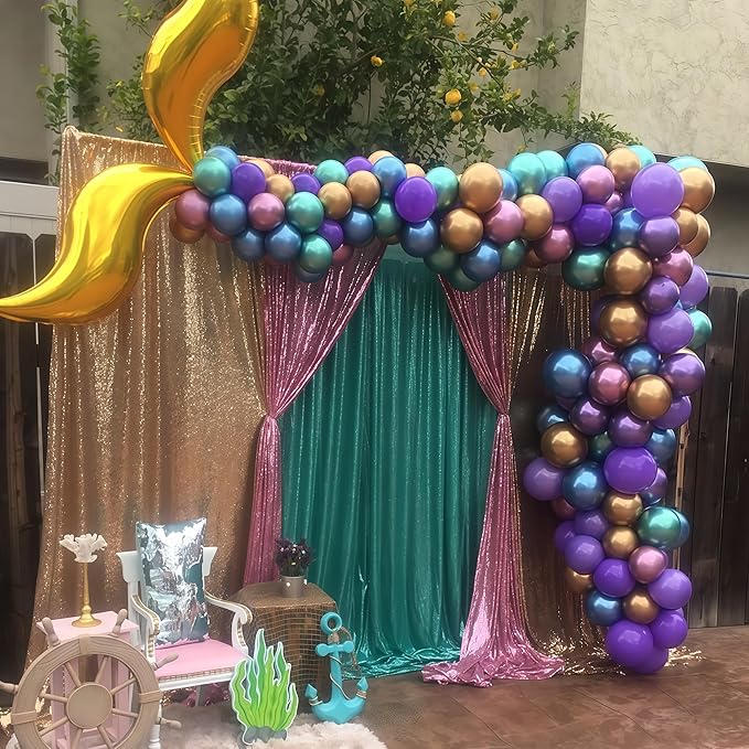 Purple and Blue Balloon Garland Kit, Purple Teal Turquoise Metallic Gold Mermaid Latex Balloon Garland Arch Kit for Girls Women Mermaid Birthday Wedding Bridal Baby Shower Party Decorations Supplies