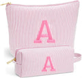Christmas Gifts 2025 for Girls - Stocking Stuffers for Teen Girls, Girl Birthday Gift, Personalized Initial Travel Makeup Bag Set, Christmas Birthday Gifts for Girl,Light Pink A