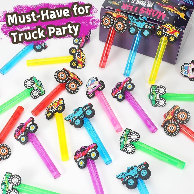24Pcs Truck Bubble Wands for Birthday Party Favors Decorations, Durable Truck Bubble Toys for Kids Pinata Goodie Bag Stuffers & Classroom Prizes