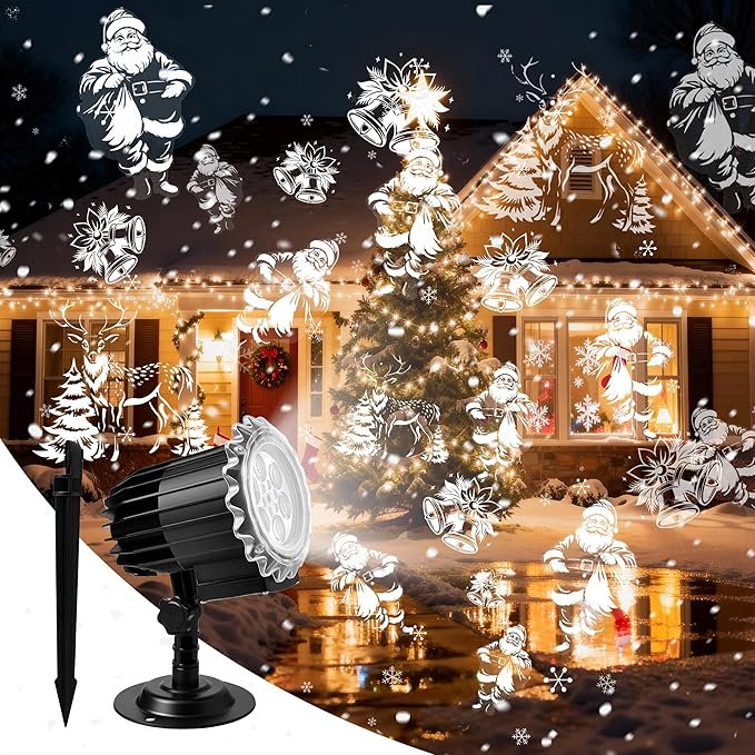 Christmas Projector Lights Outdoor, 3D Dynamic Christmas Light Projector Outdoor Christmas Lights, Landscape Decorative Lighting Waterproof for Yard Wall Holiday Xmas New Year Decorations
