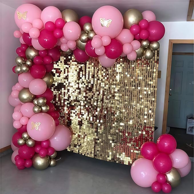Pink Balloon Arch Garland Kit, Pastel Baby Hot Pink Balloons with Metallic Gold Latex Balloons for Girls Women Birthday Mother's Day Bridal Baby Shower Wedding Anniversary Princess Theme Decorations