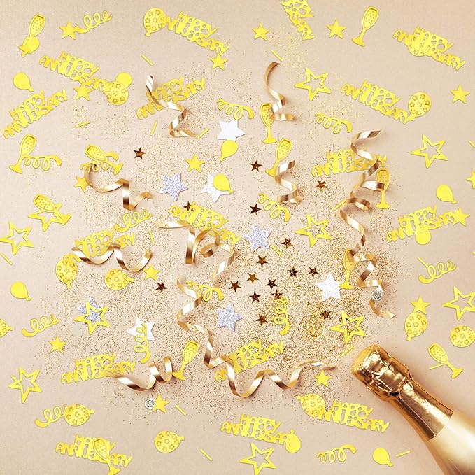 Skylety 3000 Pieces Happy Anniversary Confetti Party Decoration Scatter Confetti Metallic Foil Table Decorations for Anniversary Party DIY Arts Crafting Supplies(Gold)