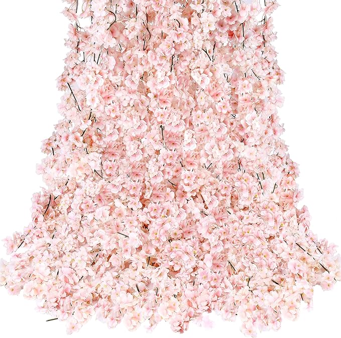 Sggvecsy Cherry Blossom Garland Artificial Cherry Flower Vines 8 Pack Hanging Silk Flowers Garland for Home Wedding Garden Party Arch Office Decor (Pink)