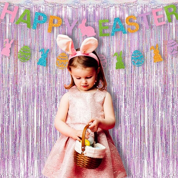 BRAVESHINE Pink Streamers Tinsel Foil Fringe Curtains - 2Pcs 3.2x8.2ft Party Backdrop for Easter/Unicorn/Baby/Graduation/Girl/Women/Princess/Birthday/Bridal Shower/Bachelorette/Engagement Decorations