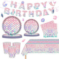 Mermaid Birthday Party Decorations Set - Supplies Include Plates, Napkins, Cups, Tablecloth, Banner for Baby Shower - Ocean Little Mermaid Party Decorations, Serves 25