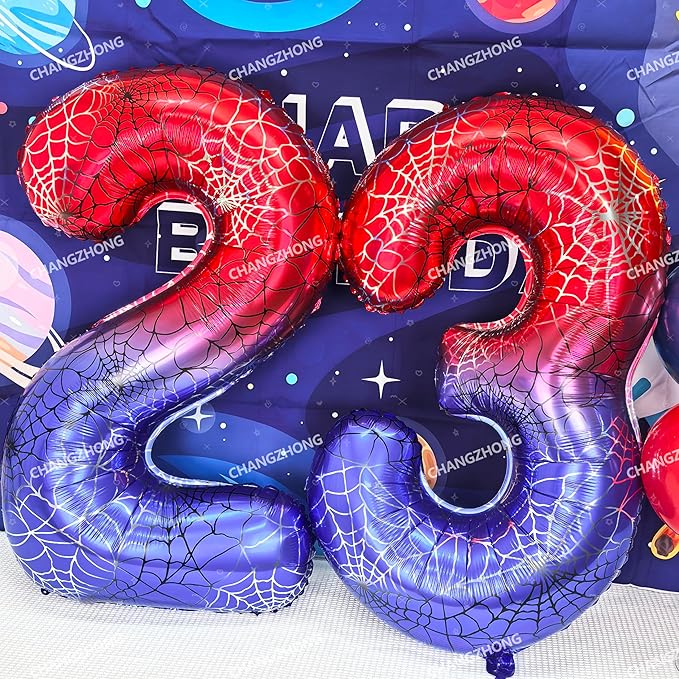 40 Inch Red and Blue Spider Theme Large Number 2 Balloon Giant Foil Birthday Balloons for Spider Theme Party Boy or Girl 2 th Birthday Wedding Anniversary Baby Shower Party Decorations