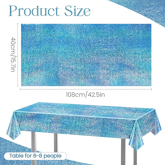 Light Blue Holographic Tablecloth 40" x 108" Hot Pink Party Decoration Valentine's Day Birthday Party Table Decor Iridescence Plastic Table Cloth for Baby Shower Bachelorette Supplies