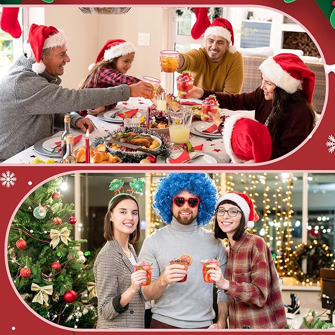 KesaPlan 50 Pcs Red Clear Plastic Cups for Party, 12 oz Disposable Stemless Wine Glasses, Cute Round Bottom Plastic Cocktail Cups for Christmas Valentine's Day Mother's Day Birthday Wedding Party