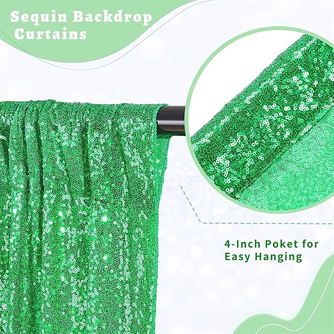 B-COOL Green Sequin Backdrop Curtain 6 Panels 2ftx8ft Glitter Curtain Drapes Background for Birthdat Wedding Ceremony Stage Party Background Decorations