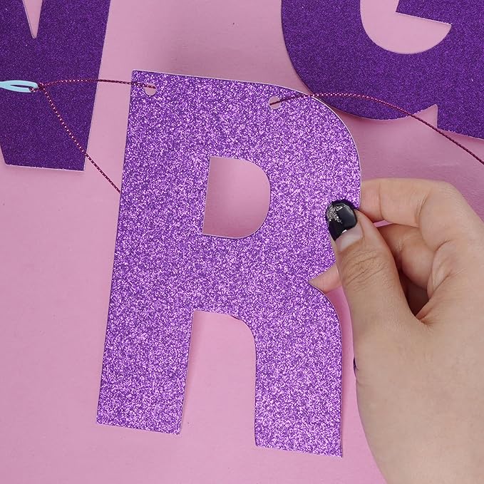 DIY Banner Kit with Letters Glitter Banner Letters Customizable Birthday Banners Graduation Banner Custom Party Hanging Banner for Graduation Wedding Party Baby Shower Decoration(Purple)