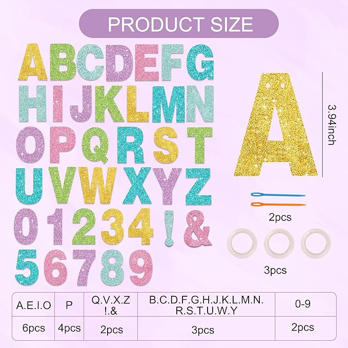 BEISHIDA 116 PCS A-Z DIY Letter Banner Kit Make Your Own Banner Glitter Macaron Including 111 Letters and Numbers 3 Rope and 2 Threading Device,Customized for Birthday Graduation Wedding Party Decor