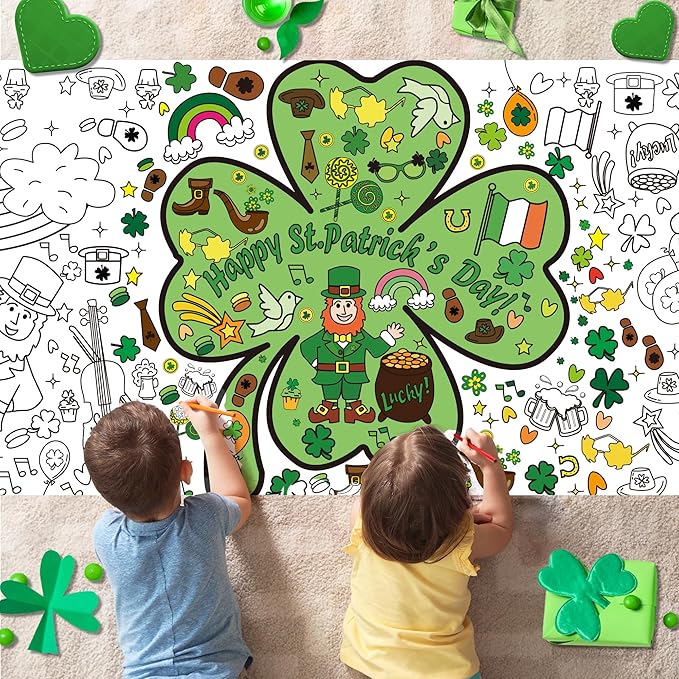 OHOME St Patrick's Day Giant Coloring Poster/Tablecloth - 72×30 Inch St Patricks Day Crafts for Kids,St Patricks Day Gifts Games Activities Toys Decor Party Decorations
