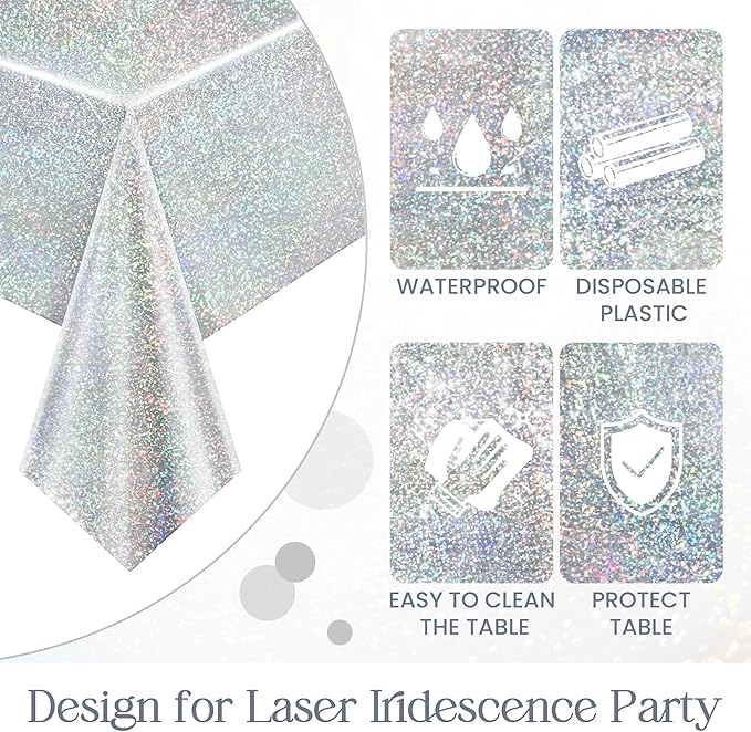 Black & Gold & Silver Holographic Tablecloth 40" x 108" Hot Pink Party Decoration Valentine's Day Birthday Party Table Decor Iridescence Plastic Table Cloth for Halloween Baby Shower Party Supplies