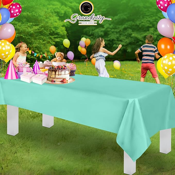 Grandipity 12 Pack Premium Disposable Plastic Tablecloth 54 Inch. x 108 Inch. Decorative Rectangle Table Cover - Aqua