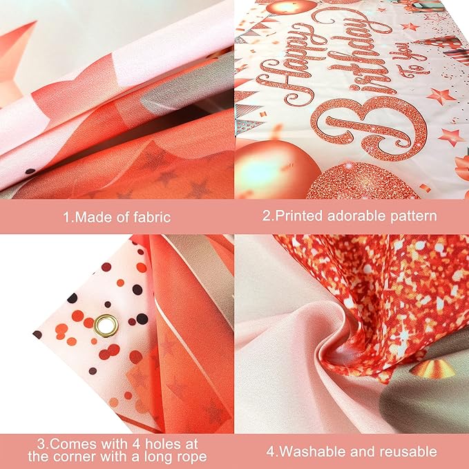 KatchOn, Rose Gold Happy Birthday Banner - XtraLarge 72x44 Inch | Happy Birthday Decorations for Girls, Women | Hbd Banner for Rose Gold Party Decoration