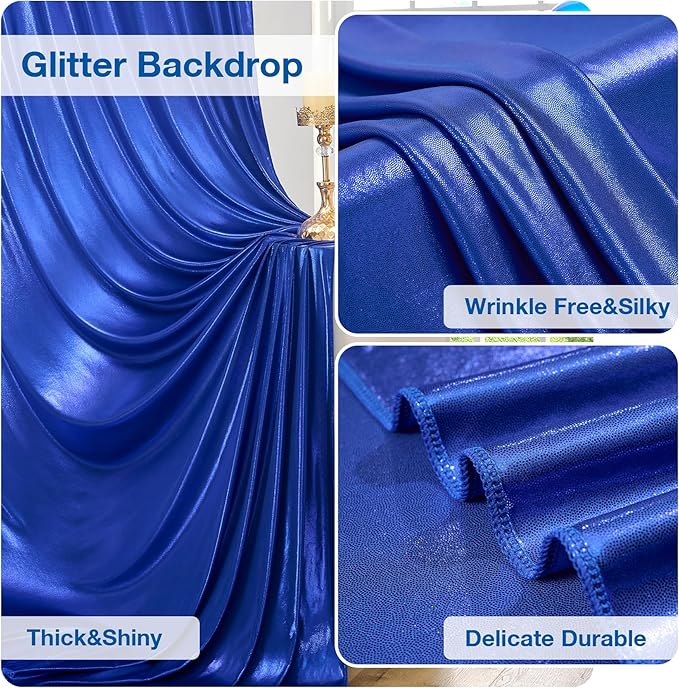 40x10 Wrinkle Free Royal Blue Sequin Backdrop Curtain for Parties-Thick Not Fall-Off Glitter Backdrop Drapes-8 Panels 5x10ft Shimmer Photo Back Drop Cloth for Wedding Birthday Photography Background