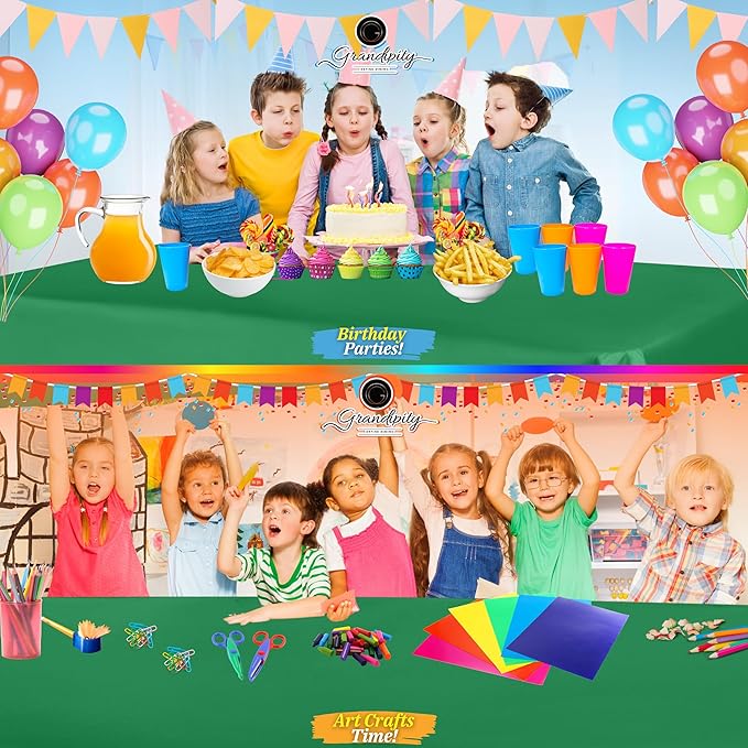 Grandipity 12 Pack Premium Disposable Plastic Tablecloth 54 Inch. x 108 Inch. Decorative Rectangle Table Cover - Green