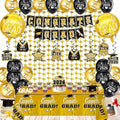 Class of 2026 Graduation Decorations Black and Gold Party Supplies Kit, Include Congrats Grad Banner, Foil Fringe Curtain,Tablecloth,Balloon Arch, Hanging Swirls for High School College