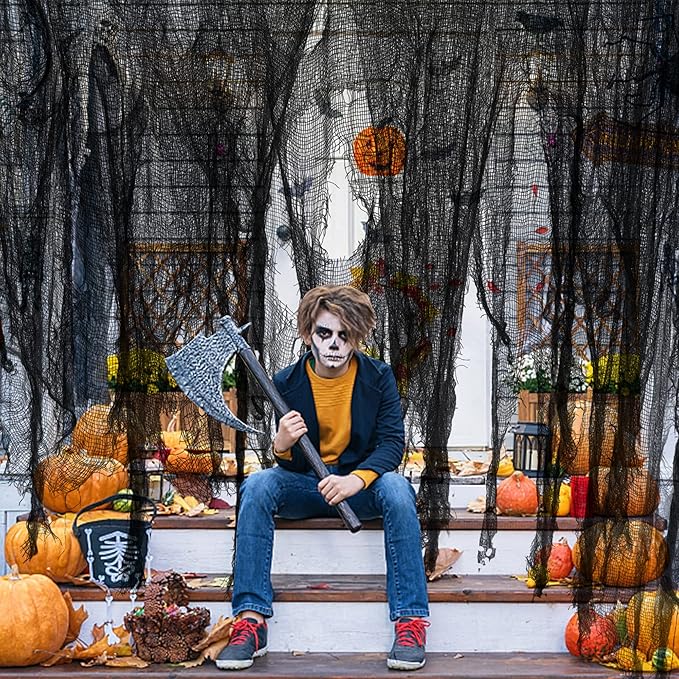 Watayo 196 x 39 Inch Halloween Spooky Cloth, Large Black Scary Creepy Gauze, Windows Entryways Cover Gauze for Halloween Party Outdoor Home Wall Decor Supplies