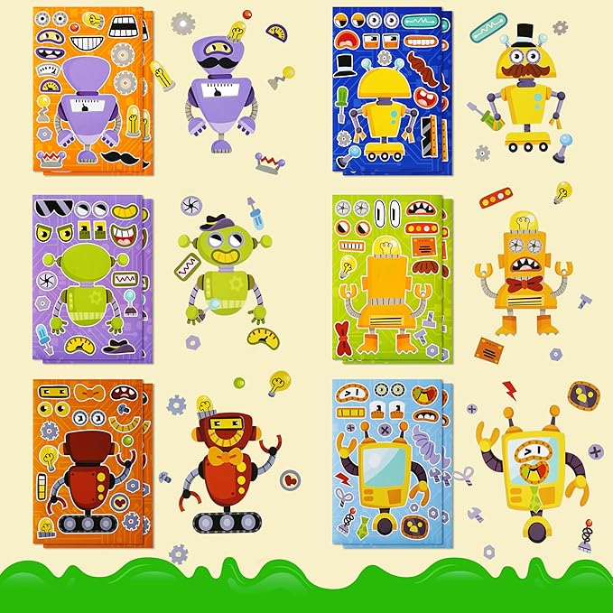 JOYIN 24 Sheets 9"x6" Make a face Stickers for Kids, Make Your Own Robot Stickers, Party Favors Kids Crafts, Goodie Bags Stuffers Classroom Activities