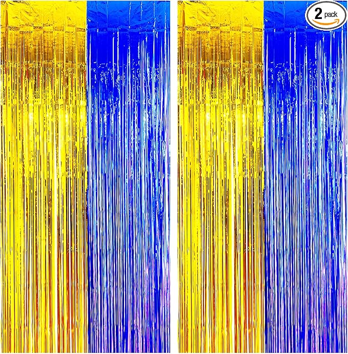 MYUPDALIN 2 Pack Blue and Gold Graduation Decorations 2025 -Tinsel Foil Fringe Curtains Backdrop - High School College University Graduation Party Photo Booth Props Backdrop