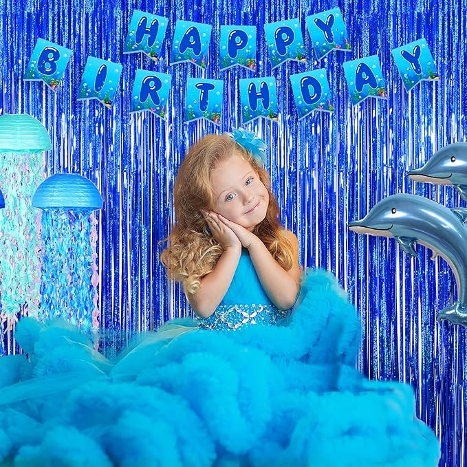 Melsan Graduation Decorations 2026, Tinsel Curtain Backdrop for Graduation Party - Royal Blue Sparkle Foil Fringe Curtains for Class of 2026 Photo Booth, 4th of July Patriotic Decor, 2 Pack 3.2x8.2 Ft