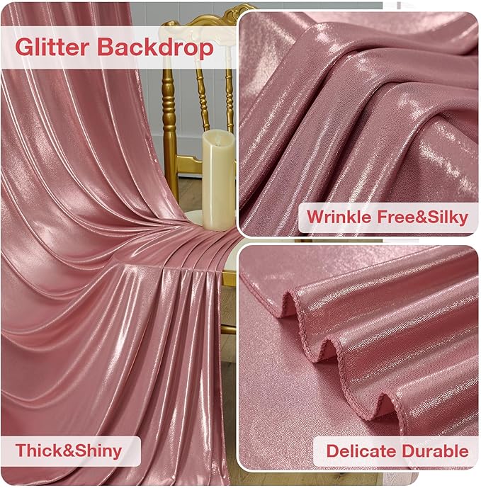 10x10 ft Wrinkle Free Rose Gold Sequin Backdrop Curtain for Parties,Thick Not Fall-Off Glitter Backdrop Drapes,2 Panels 5x10ft Shimmer Photo Back Drop Cloth for Wedding Birthday Photography Background