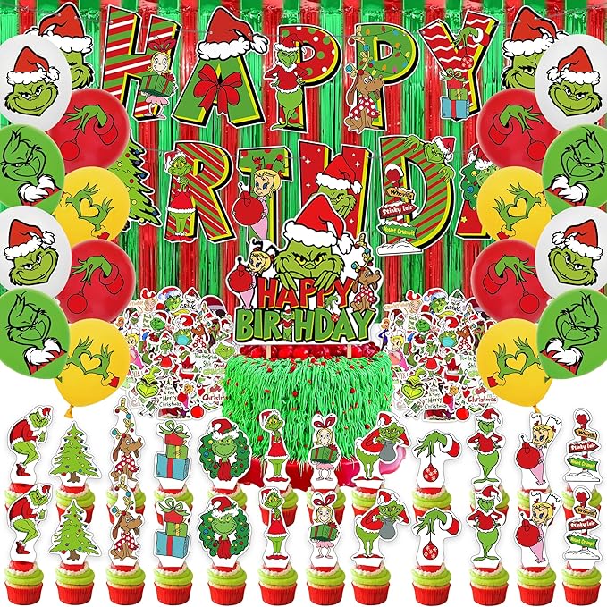 208Pcs Green Monster Christmas party decoration,holiday decorations for families, schools and offices, Monster birthday party decorations. (green)