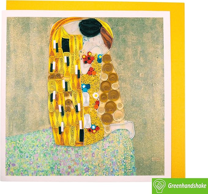 GREENHANDSHAKE Gustave Klimt Kiss, 1907-1908 Quilling Art Greeting Card,Design Greeting Card for Birthday, Valentine's Day, Get Well, All Occasion. Framable Artwork for Art Lovers