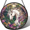 Stained Glass Window Hanging, Unicorn Flowers Suncatcher for Doors Home Sun Catchers Decoration and Christmas, Mother's Day Birthday Gifts for Women, Men, and Mom 14.9x14.9 in