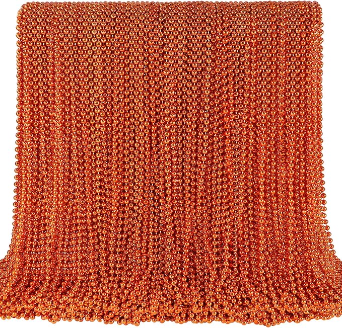 SHAOQINLIN 144 PCS Orange Bead Necklace, Orange Mardi Gras Beads, Halloween Necklaces, 33 Inch Party Beads Necklace Round Beaded Necklace for Mardi Gras, Christmas, Halloween
