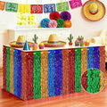 Cinco De Mayo Table Decorations, 2 Pack Fiesta Desk Skirts Supplies, Mexican Theme Metallic Wavy Tinsel Foil Fringe Table Skirts, Rainbow Skirts for Dia De Los Muertos Day Mexico Day of The Dead Decor