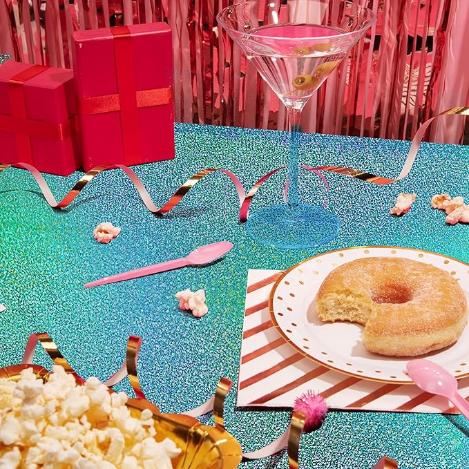 Pink&Purple&Blue&Fuchsia Red Holographic Tablecloth 40" x 108" Party Decoration Valentine's Day Birthday Party Table Decor Iridescence Plastic Table Cloth for Halloween Bachelorette Supplies
