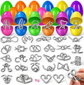 24 Pack Easter Egg Fillers with Metal Brain Teaser Puzzle Set Toys, Easter Eggs Hunts Filling Easter Basket Stuffers Stress Relief Toys Classroom Game for Kids Teens Boys Girls Easter Party Favor