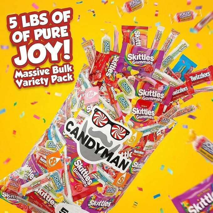CANDYMAN Assorted Candy Variety Pack 5lbs of Pinata Stuffers, Bulk Candy for Party Favors Goodie Bags for Birthday Party, Candies in Bulk Individually Wrapped