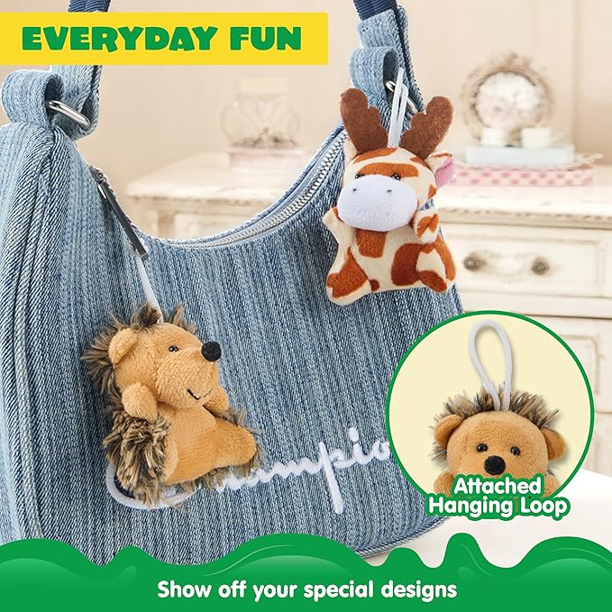 JOYIN 24 Pcs Mini Safari Animal Plush Toys (24 Units 3" Each), Animals Keychain Decoration for Kids, Small Stuffed Animal Bulk for Kids, Carnival Prizes, School Gifts, Easter Party Favor Goodie Bags