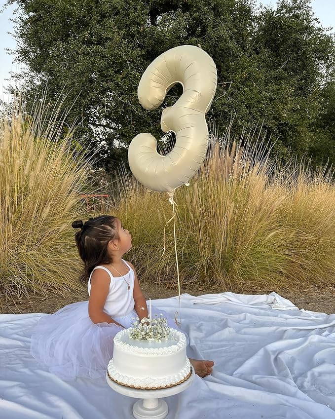 Cream Number 3 Balloon 40 Inch, 3 Balloon Number, 3rd Birthday Decorations, Cream Party Supplies for Boys Girls